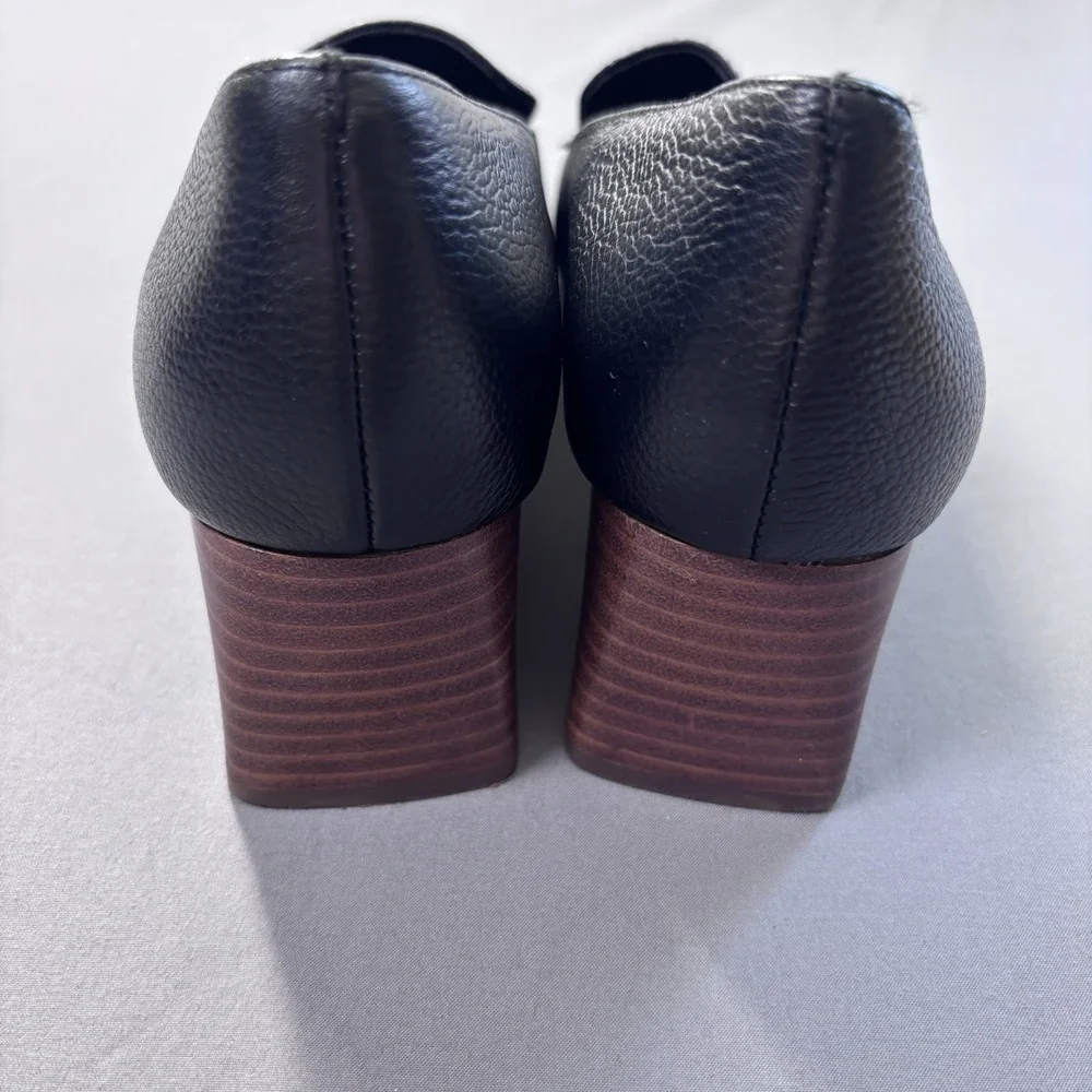 Sole Society Women's 7 Genuine Leather Black Block Heel Slip On Pointed Toe‎